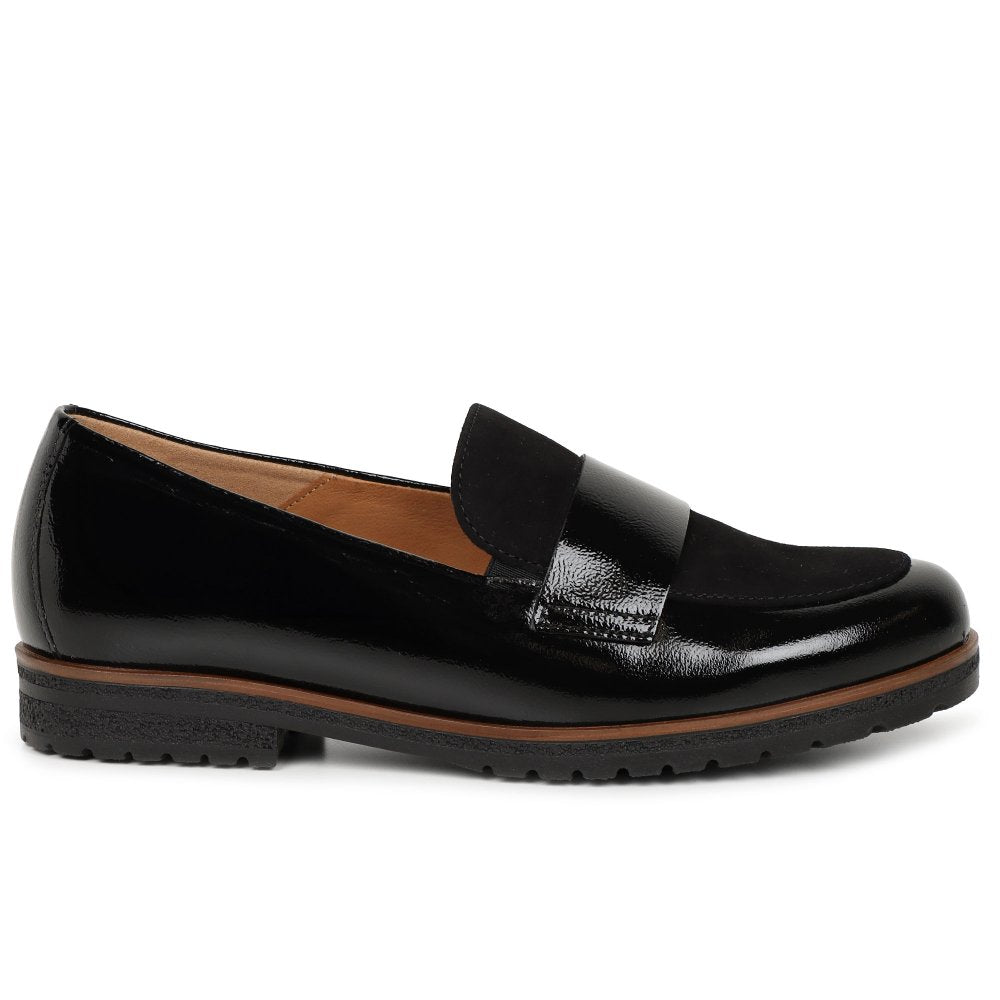 Gabor Elder Women's Loafers | Black Suede/ Patent | 72.042.37