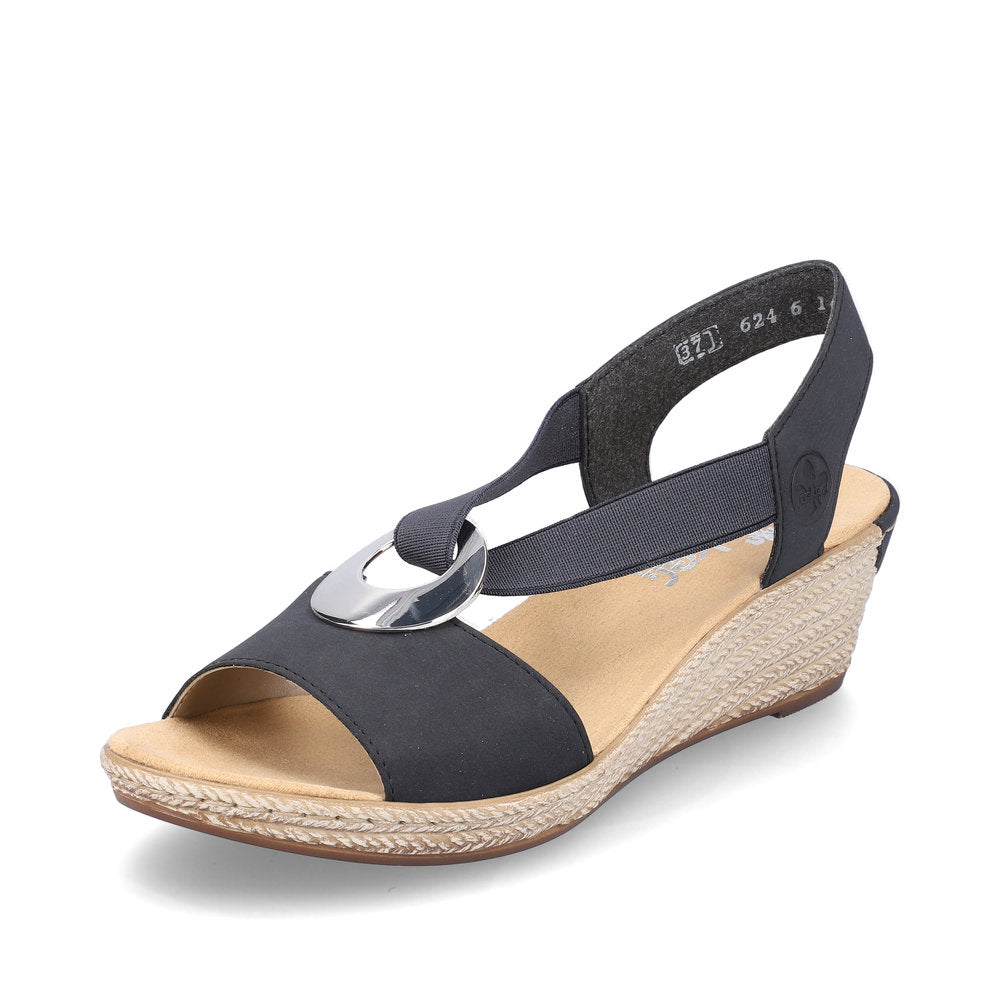 Rieker 624H6 Ladies Sandals Rieker wedges with large metallic disk Colours Ltd, Colours, Colours Farnham, Colours Shoes