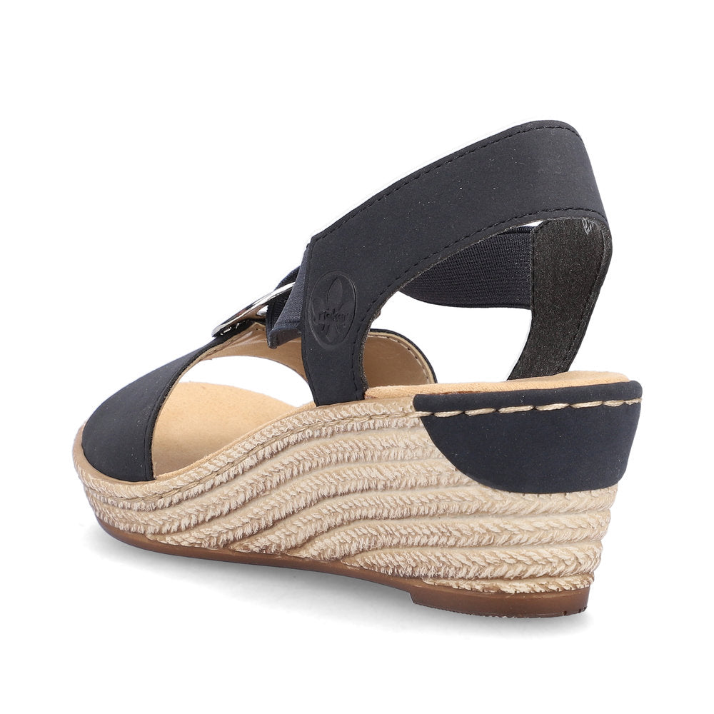 Rieker 624H6 Ladies Sandals Rieker wedges with large metallic disk Colours Ltd, Colours, Colours Farnham, Colours Shoes