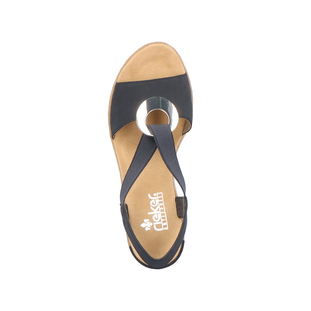 Rieker 624H6 Ladies Sandals Rieker wedges with large metallic disk Colours Ltd, Colours, Colours Farnham, Colours Shoes