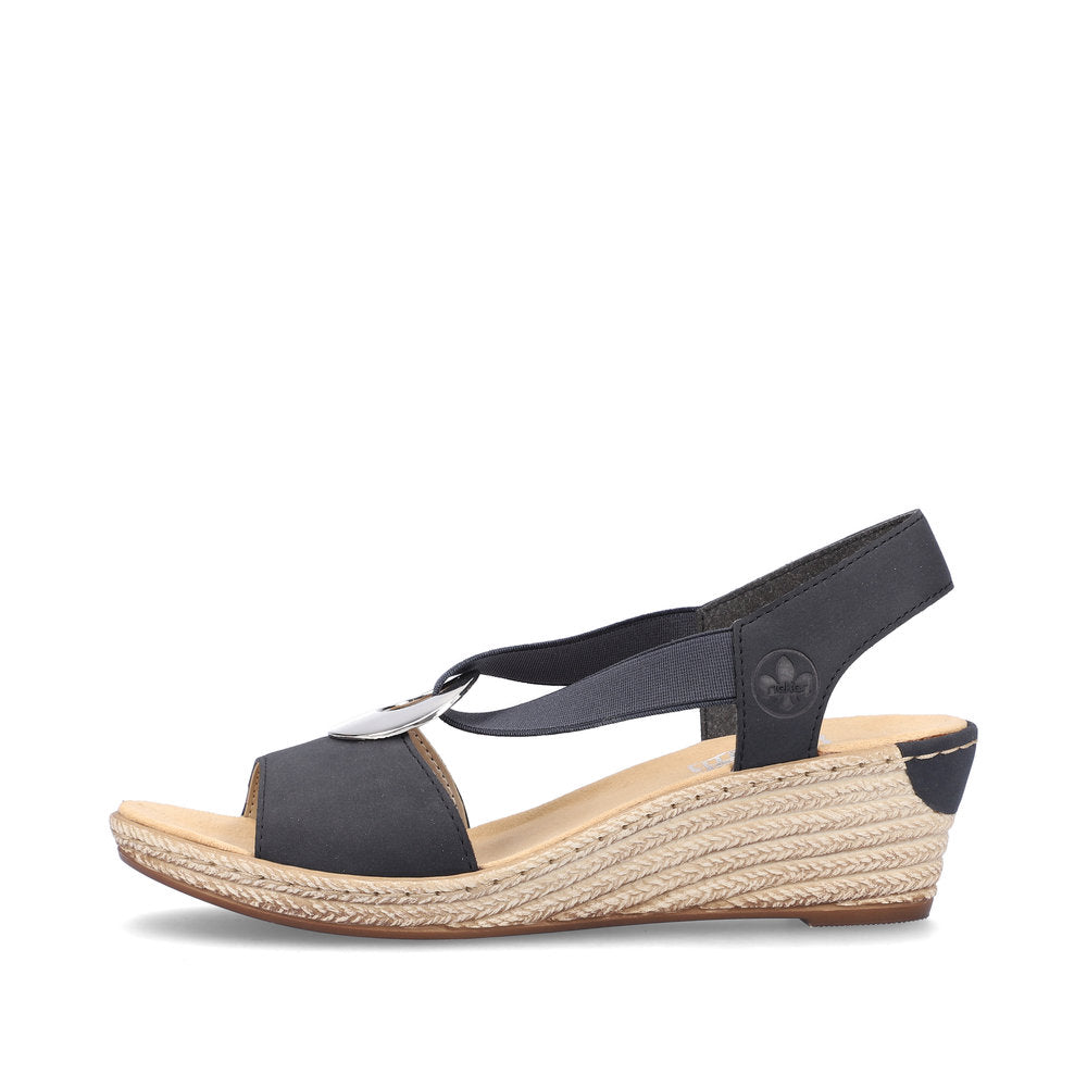 Rieker 624H6 Ladies Sandals Rieker wedges with large metallic disk Colours Ltd, Colours, Colours Farnham, Colours Shoes