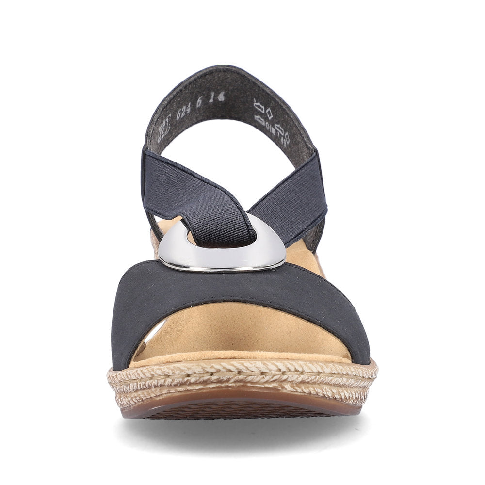 Rieker 624H6 Ladies Sandals Rieker wedges with large metallic disk Colours Ltd, Colours, Colours Farnham, Colours Shoes