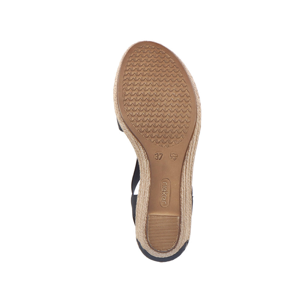 Rieker 624H6 Ladies Sandals Rieker wedges with large metallic disk Colours Ltd, Colours, Colours Farnham, Colours Shoes