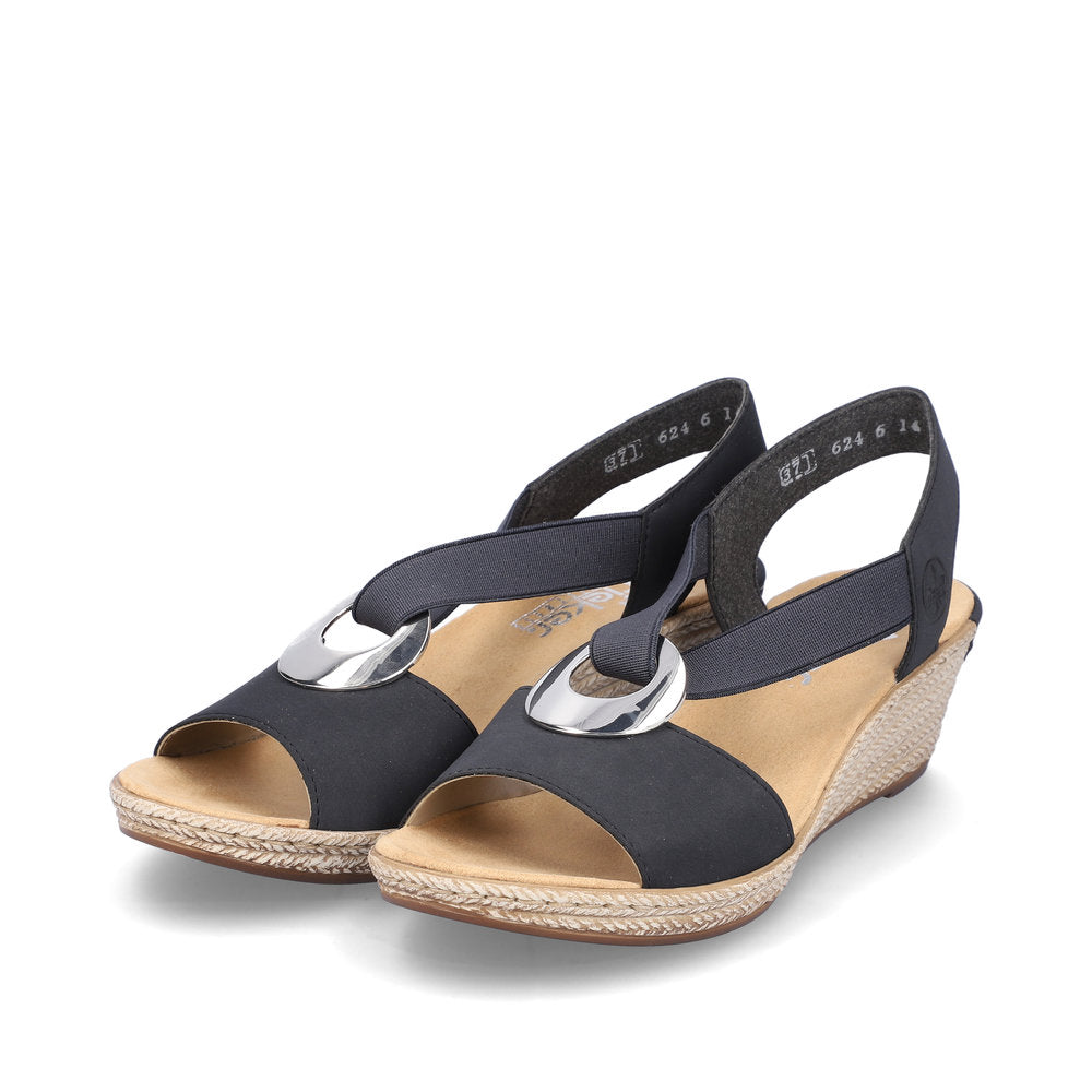 Rieker 624H6 Ladies Sandals Rieker wedges with large metallic disk Colours Ltd, Colours, Colours Farnham, Colours Shoes