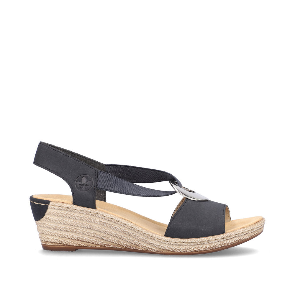 Rieker 624H6 Ladies Sandals Rieker wedges with large metallic disk Colours Ltd, Colours, Colours Farnham, Colours Shoes