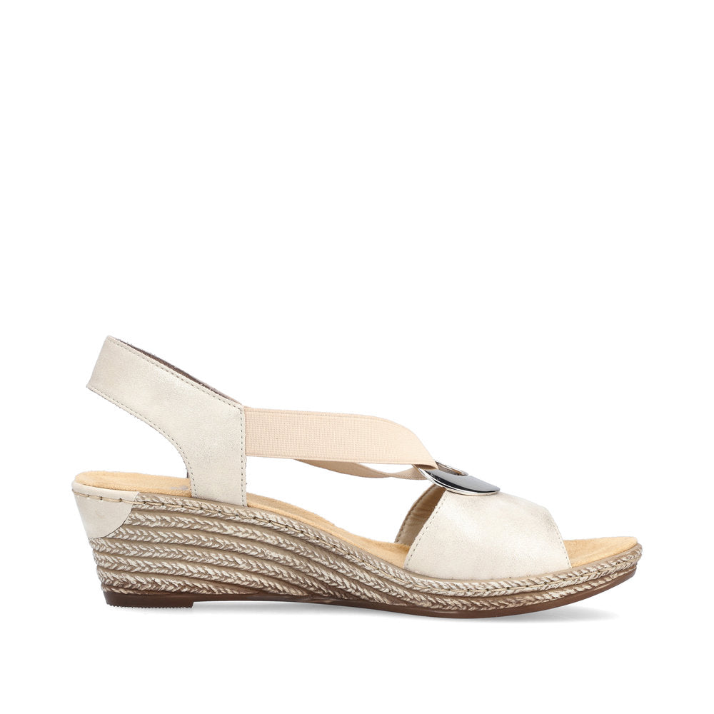 Rieker 624H6 Ladies Sandals Rieker wedges with large metallic disk Colours Ltd, Colours, Colours Farnham, Colours Shoes