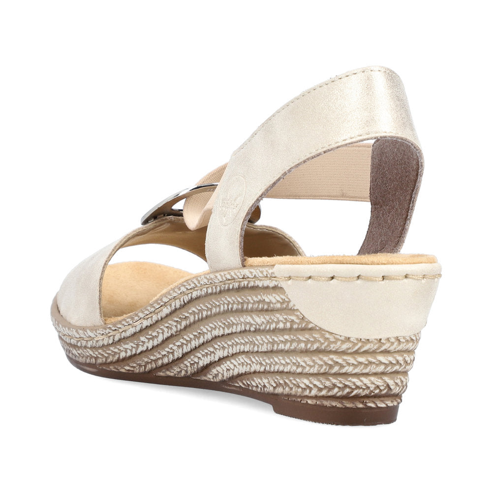 Rieker 624H6 Ladies Sandals Rieker wedges with large metallic disk Colours Ltd, Colours, Colours Farnham, Colours Shoes