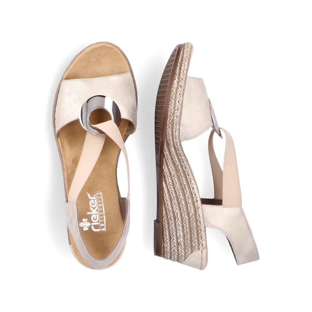 Rieker 624H6 Ladies Sandals Rieker wedges with large metallic disk Colours Ltd, Colours, Colours Farnham, Colours Shoes