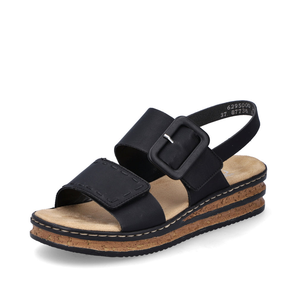 Rieker 62950 Ladies Sandals The Rieker 62950 Ladies Stylish Slingback Sandals In Black or White Have A Wedge Heel & Buckle Detail. Colours Ltd, Colours, Colours Farnham, Colours Shoes