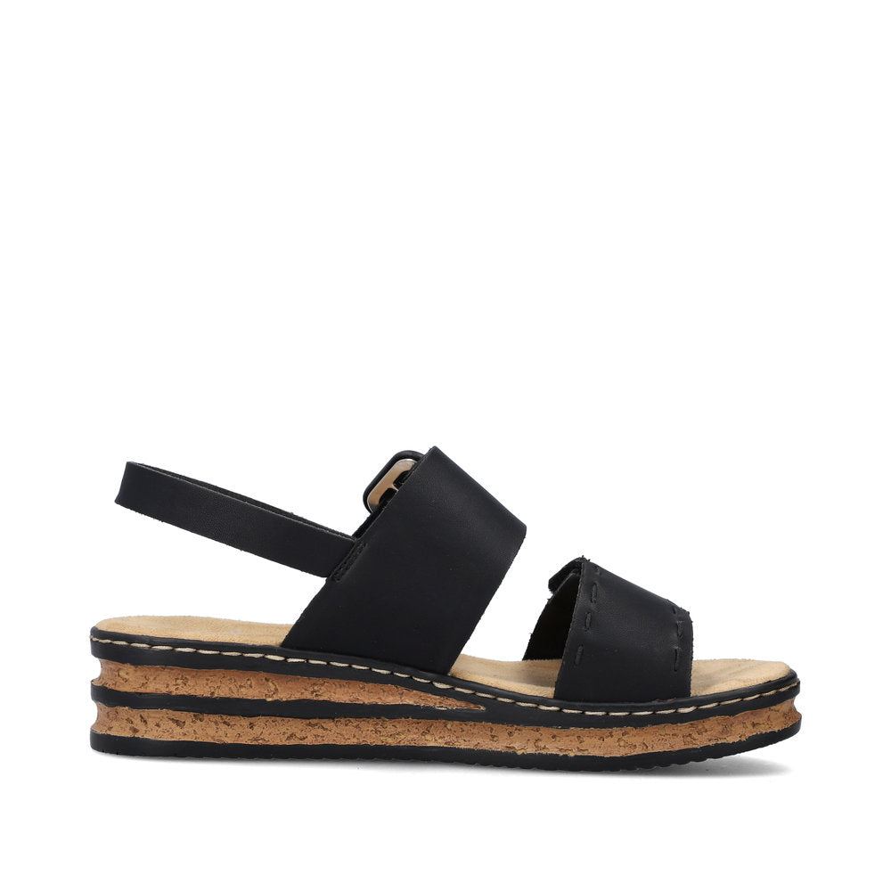 Rieker 62950 Ladies Sandals The Rieker 62950 Ladies Stylish Slingback Sandals In Black or White Have A Wedge Heel & Buckle Detail. Colours Ltd, Colours, Colours Farnham, Colours Shoes