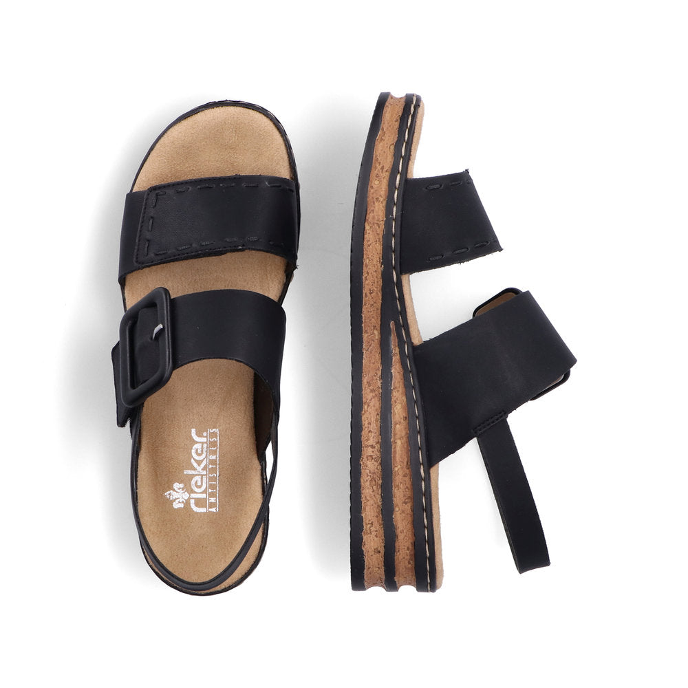 Rieker 62950 Ladies Sandals The Rieker 62950 Ladies Stylish Slingback Sandals In Black or White Have A Wedge Heel & Buckle Detail. Colours Ltd, Colours, Colours Farnham, Colours Shoes