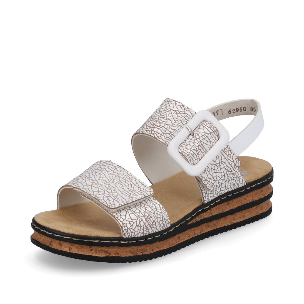 Rieker 62950 Ladies Sandals The Rieker 62950 Ladies Stylish Slingback Sandals In Black or White Have A Wedge Heel & Buckle Detail. Colours Ltd, Colours, Colours Farnham, Colours Shoes