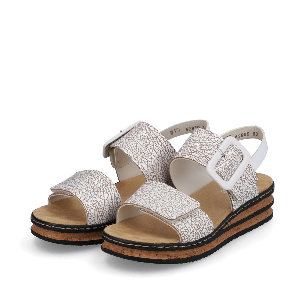 Rieker 62950 Ladies Sandals The Rieker 62950 Ladies Stylish Slingback Sandals In Black or White Have A Wedge Heel & Buckle Detail. Colours Ltd, Colours, Colours Farnham, Colours Shoes