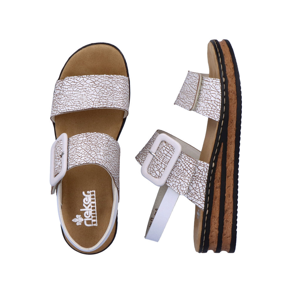 Rieker 62950 Ladies Sandals The Rieker 62950 Ladies Stylish Slingback Sandals In Black or White Have A Wedge Heel & Buckle Detail. Colours Ltd, Colours, Colours Farnham, Colours Shoes