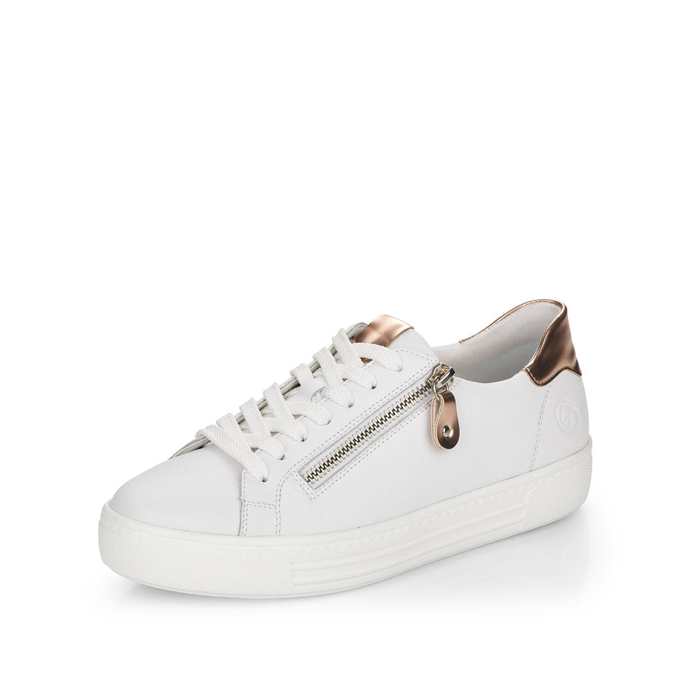 Remonte D0903-81 Ladies Trainers Women fashion shoes with side Zipper, metallic gold, white Colours Ltd, Colours, Colours Farnham, Colours Shoes
