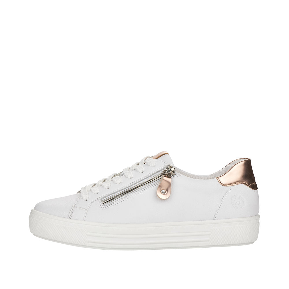 Remonte D0903-81 Ladies Trainers Women fashion shoes with side Zipper, metallic gold, white Colours Ltd, Colours, Colours Farnham, Colours Shoes