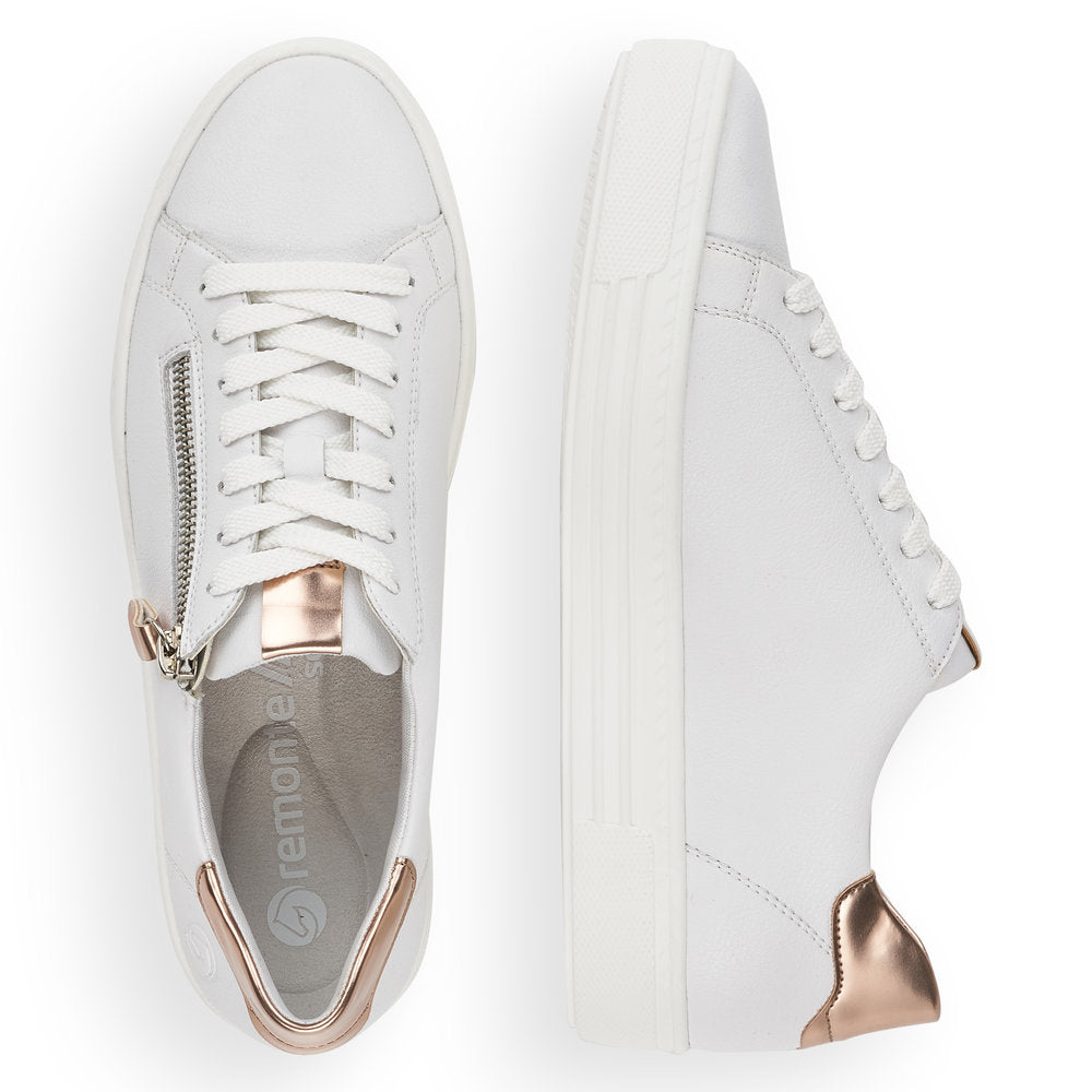 Remonte D0903-81 Ladies Trainers Women fashion shoes with side Zipper, metallic gold, white Colours Ltd, Colours, Colours Farnham, Colours Shoes