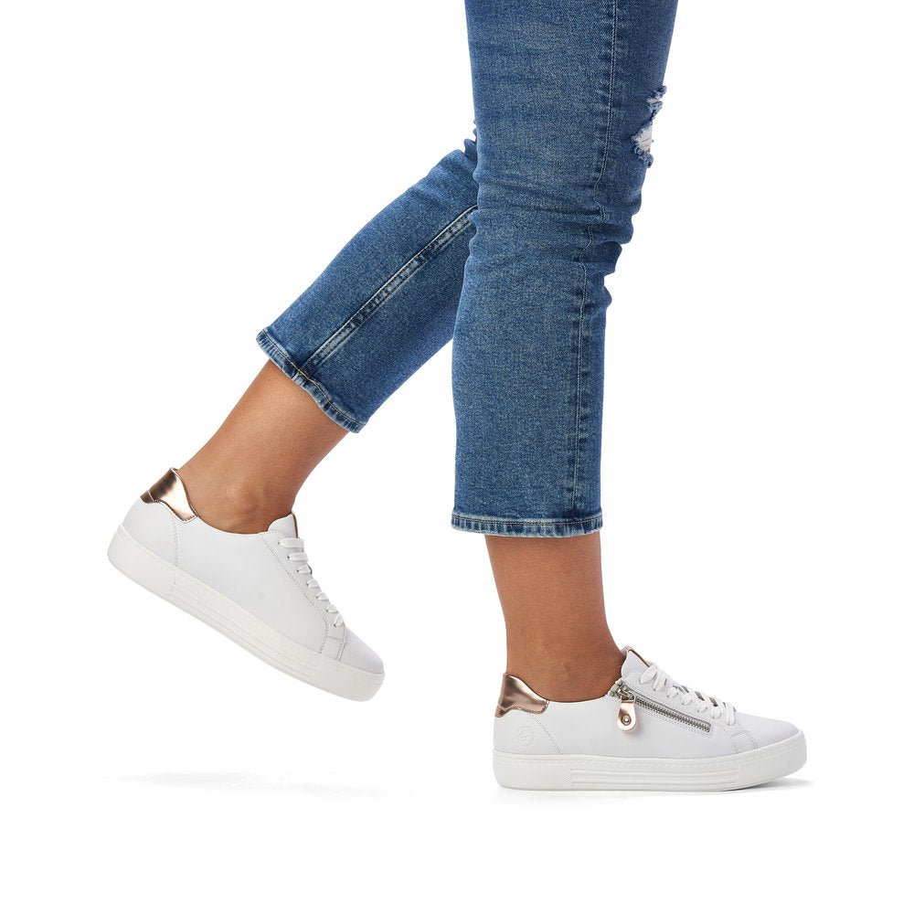 Remonte D0903-81 Ladies Trainers Women fashion shoes with side Zipper, metallic gold, white Colours Ltd, Colours, Colours Farnham, Colours Shoes