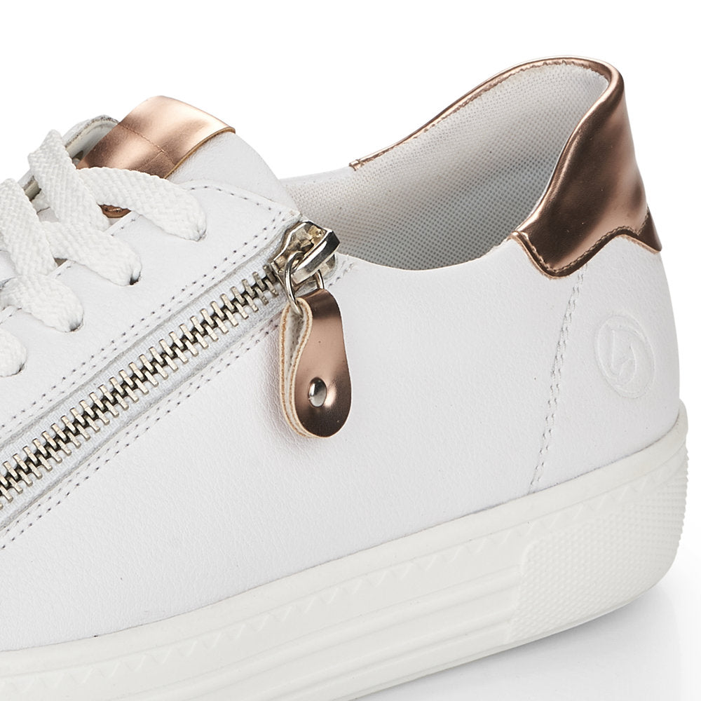 Remonte D0903-81 Ladies Trainers Women fashion shoes with side Zipper, metallic gold, white Colours Ltd, Colours, Colours Farnham, Colours Shoes