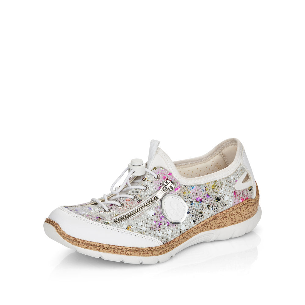 Rieker N42V1-90 Ladies Slip-on Trainers Upper Material: Synthetic Lining Material: Synthetic Sole: PU Closure: Elasticated Laces Features: Comfort, Easy On/Off Heel Type: Flat Technology: Rieker Antistress, Lightweight, Memory Cushioned Footbed Toe Shape: Round Width: Regular Colours Ltd, Colours, Colours Farnham, Colours Shoes