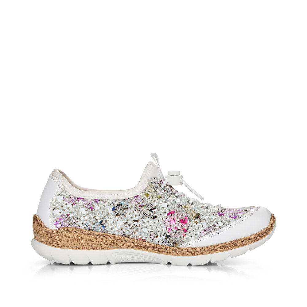 Rieker N42V1-90 Ladies Slip-on Trainers Upper Material: Synthetic Lining Material: Synthetic Sole: PU Closure: Elasticated Laces Features: Comfort, Easy On/Off Heel Type: Flat Technology: Rieker Antistress, Lightweight, Memory Cushioned Footbed Toe Shape: Round Width: Regular Colours Ltd, Colours, Colours Farnham, Colours Shoes