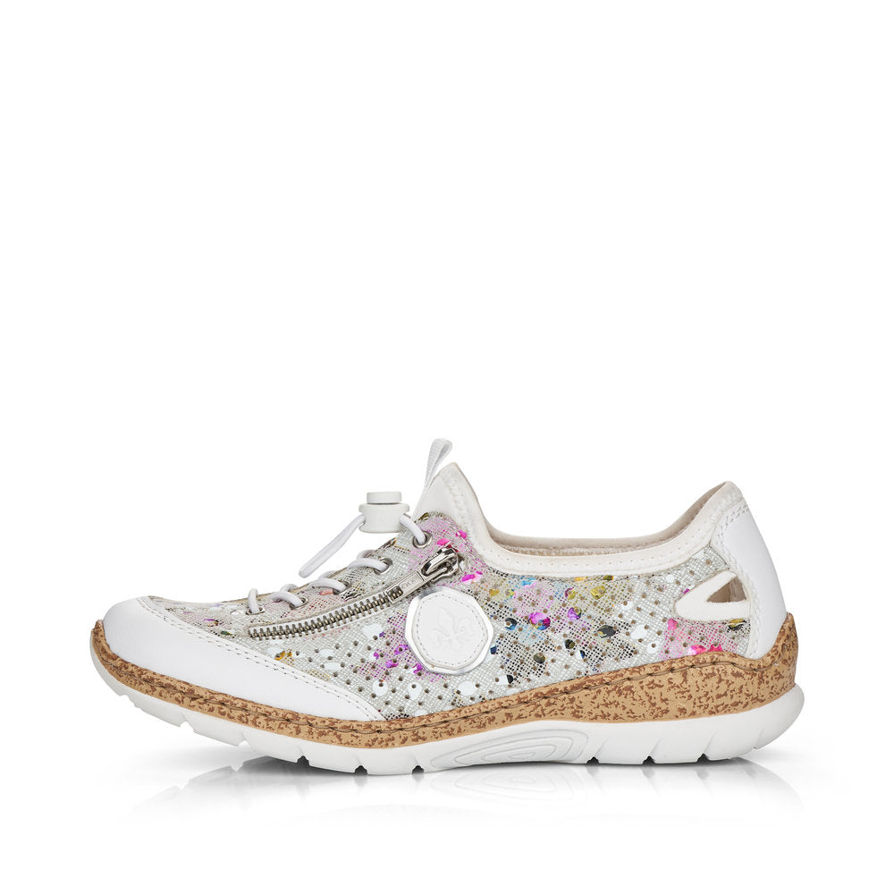 Rieker N42V1-90 Ladies Slip-on Trainers Upper Material: Synthetic Lining Material: Synthetic Sole: PU Closure: Elasticated Laces Features: Comfort, Easy On/Off Heel Type: Flat Technology: Rieker Antistress, Lightweight, Memory Cushioned Footbed Toe Shape: Round Width: Regular Colours Ltd, Colours, Colours Farnham, Colours Shoes