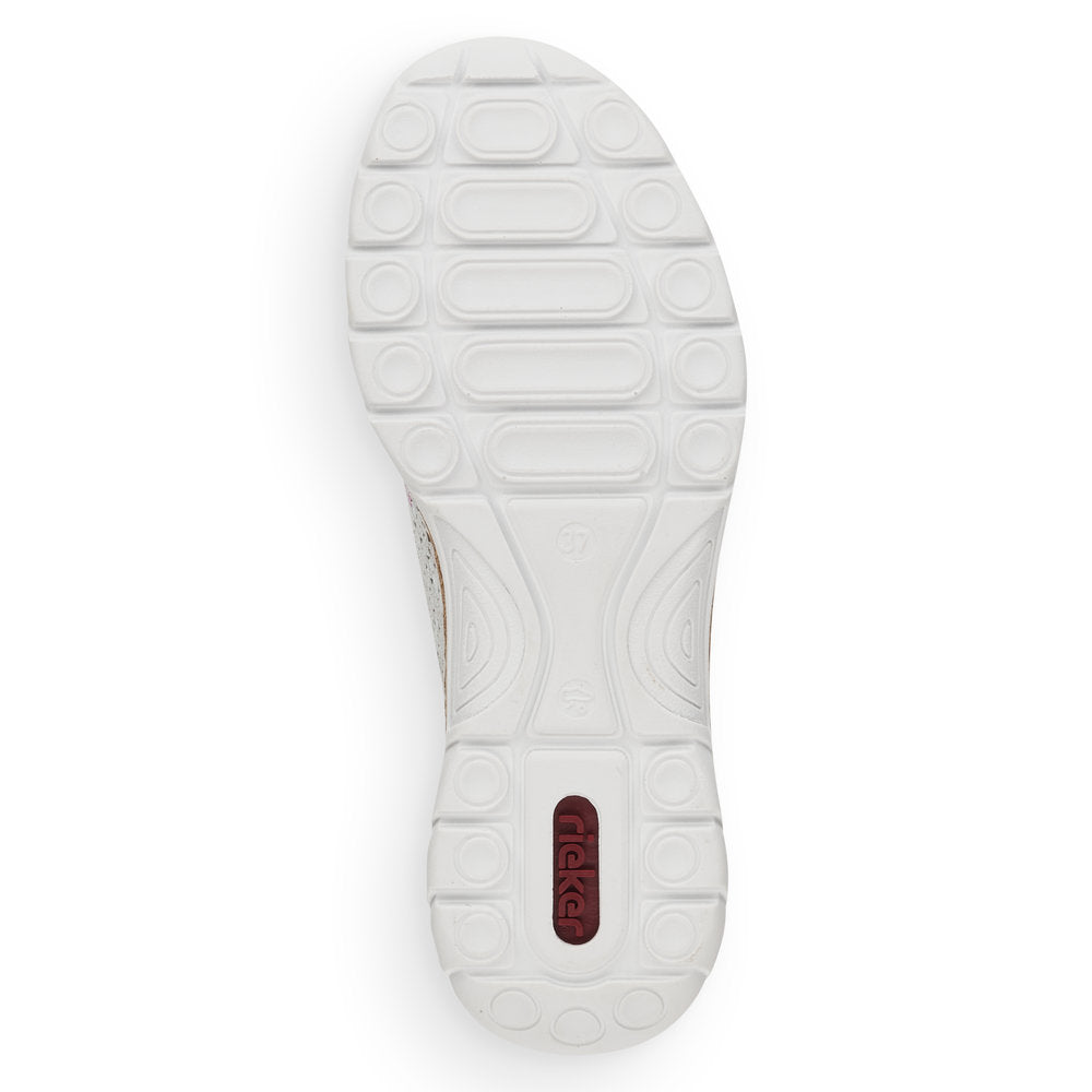 Rieker N42V1-90 Ladies Slip-on Trainers Upper Material: Synthetic Lining Material: Synthetic Sole: PU Closure: Elasticated Laces Features: Comfort, Easy On/Off Heel Type: Flat Technology: Rieker Antistress, Lightweight, Memory Cushioned Footbed Toe Shape: Round Width: Regular Colours Ltd, Colours, Colours Farnham, Colours Shoes