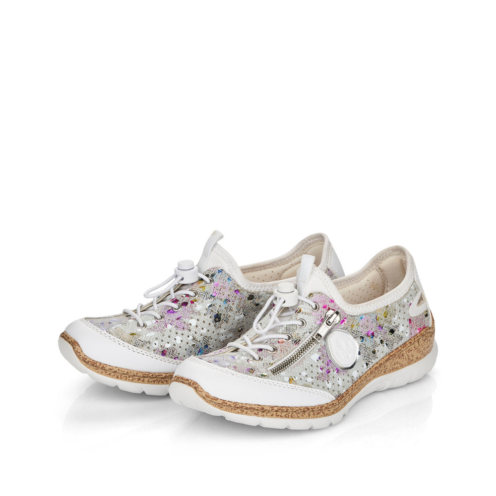 Rieker N42V1-90 Ladies Slip-on Trainers Upper Material: Synthetic Lining Material: Synthetic Sole: PU Closure: Elasticated Laces Features: Comfort, Easy On/Off Heel Type: Flat Technology: Rieker Antistress, Lightweight, Memory Cushioned Footbed Toe Shape: Round Width: Regular Colours Ltd, Colours, Colours Farnham, Colours Shoes