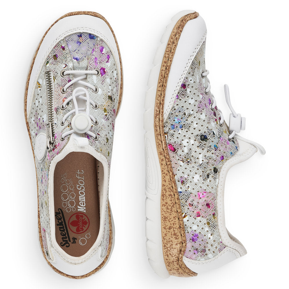 Rieker N42V1-90 Ladies Slip-on Trainers Upper Material: Synthetic Lining Material: Synthetic Sole: PU Closure: Elasticated Laces Features: Comfort, Easy On/Off Heel Type: Flat Technology: Rieker Antistress, Lightweight, Memory Cushioned Footbed Toe Shape: Round Width: Regular Colours Ltd, Colours, Colours Farnham, Colours Shoes