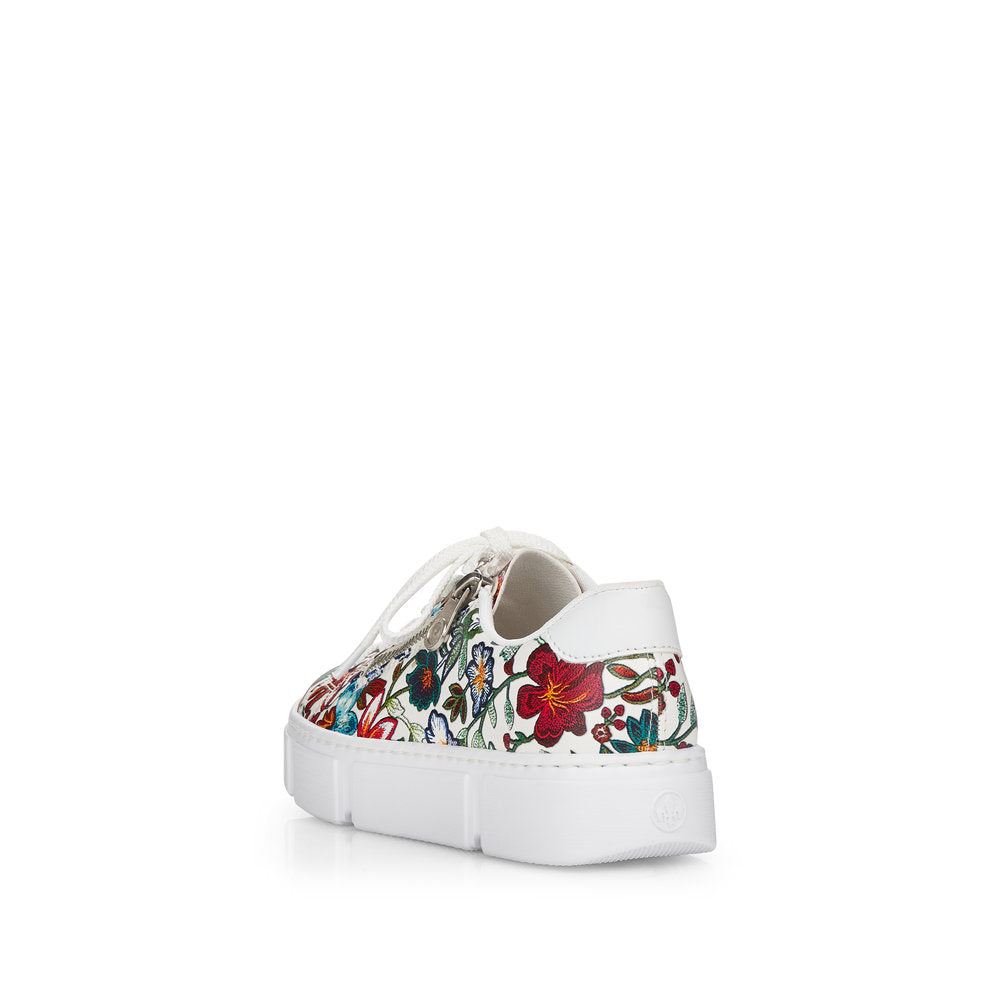 Rieker N59L1-90 Ladies Trainers Beautiful flower patterned sneakers made of synthetic material. Synthetic material upper Laces and a zipper on the top Textile lining Removable leather insole Antistress -sole is flexible and cushions the step Thick sole Colours Ltd, Colours, Colours Farnham Colours Shoes