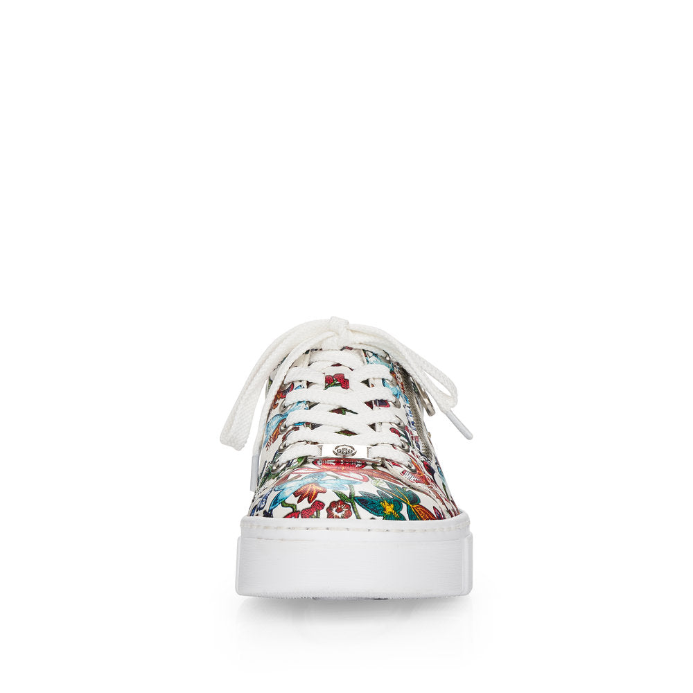 Rieker N59L1-90 Ladies Trainers Beautiful flower patterned sneakers made of synthetic material. Synthetic material upper Laces and a zipper on the top Textile lining Removable leather insole Antistress -sole is flexible and cushions the step Thick sole Colours Ltd, Colours, Colours Farnham Colours Shoes