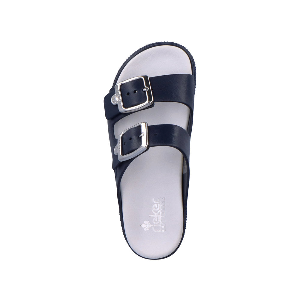 Rieker P2180 Ladies Slip-on Sandals Rieker Ladies Sandals - Buckle Upper Material: Synthetic Material Width: F Heel Height: 50mm Lining: Sole: Ethylen Vinyl Acete sole Removable Insole: No Colours Ltd, Colours, Colours Farnham Colours Shoes