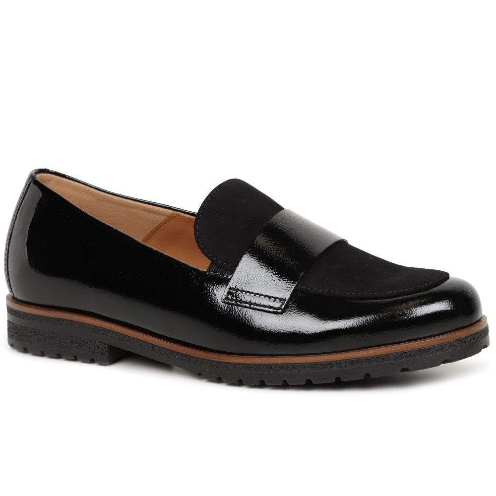 Gabor Elder Women's Loafers | Black Suede/ Patent | 72.042.37