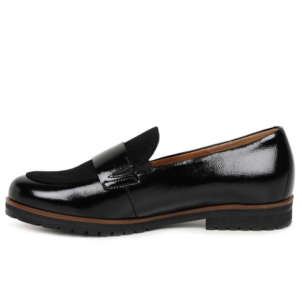 Gabor Elder Women's Loafers | Black Suede/ Patent | 72.042.37