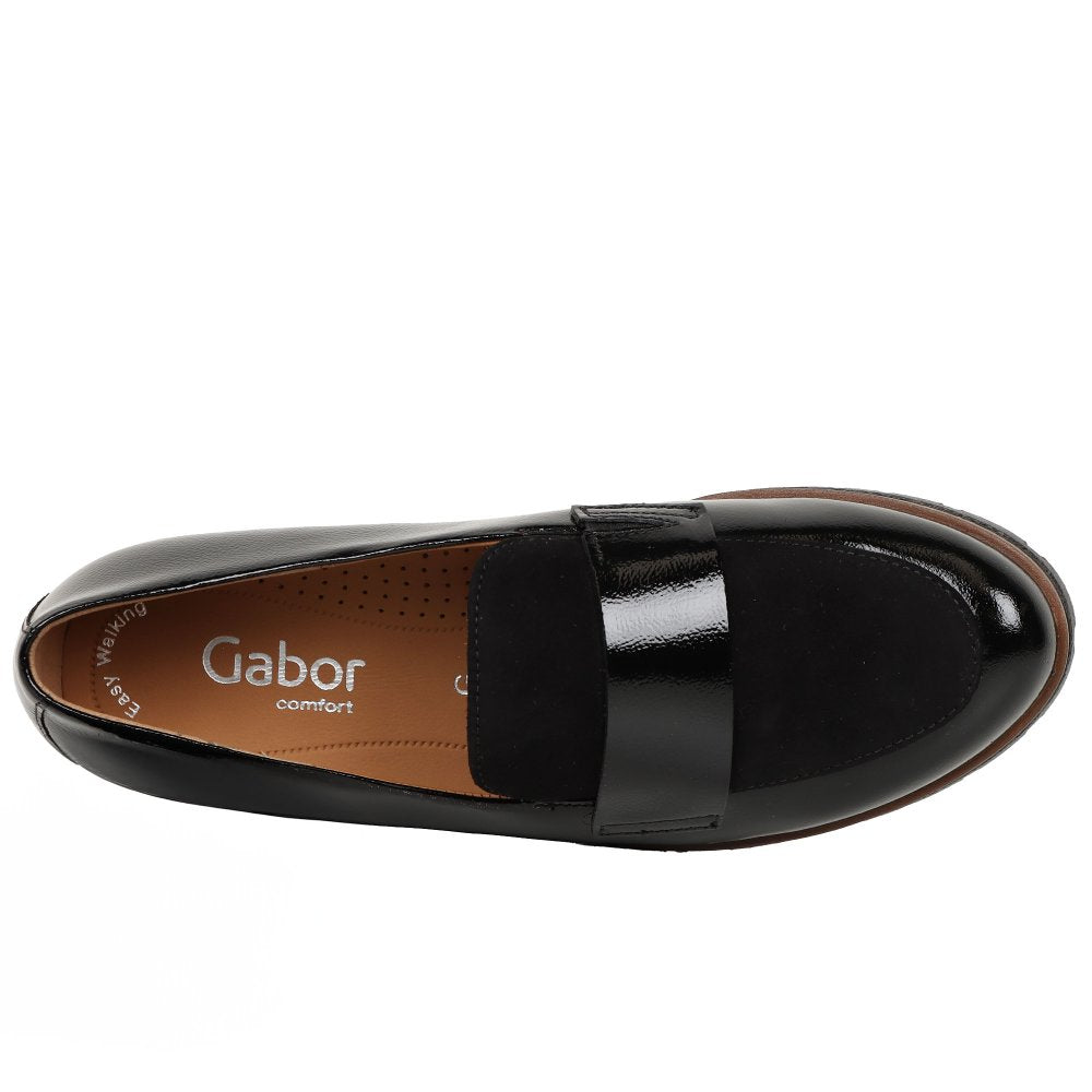 Gabor Elder Women's Loafers | Black Suede/ Patent | 72.042.37