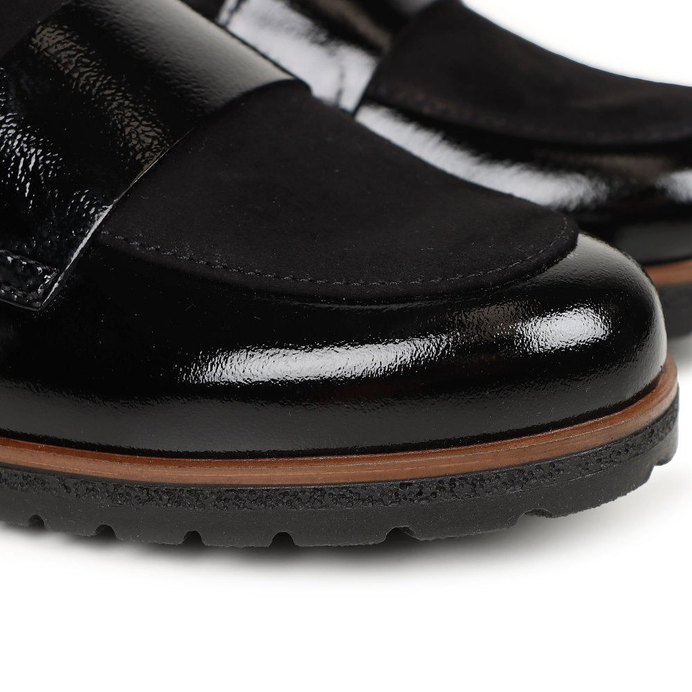 Gabor Elder Women's Loafers | Black Suede/ Patent | 72.042.37