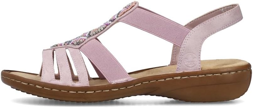 Rieker 60801 pink beaded elastic cushioned footbed slip on sandal