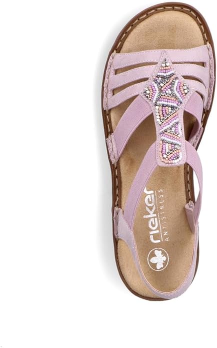 Rieker 60801 pink beaded elastic cushioned footbed slip on sandal