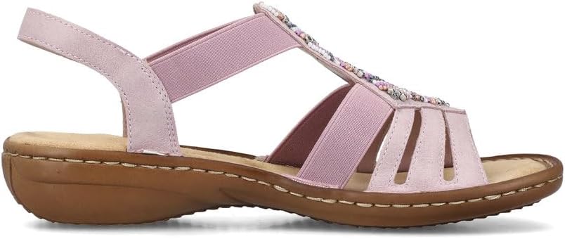 Rieker 60801 pink beaded elastic cushioned footbed slip on sandal