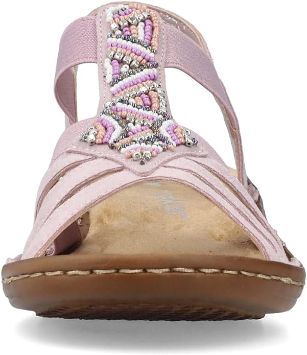 Rieker 60801 pink beaded elastic cushioned footbed slip on sandal