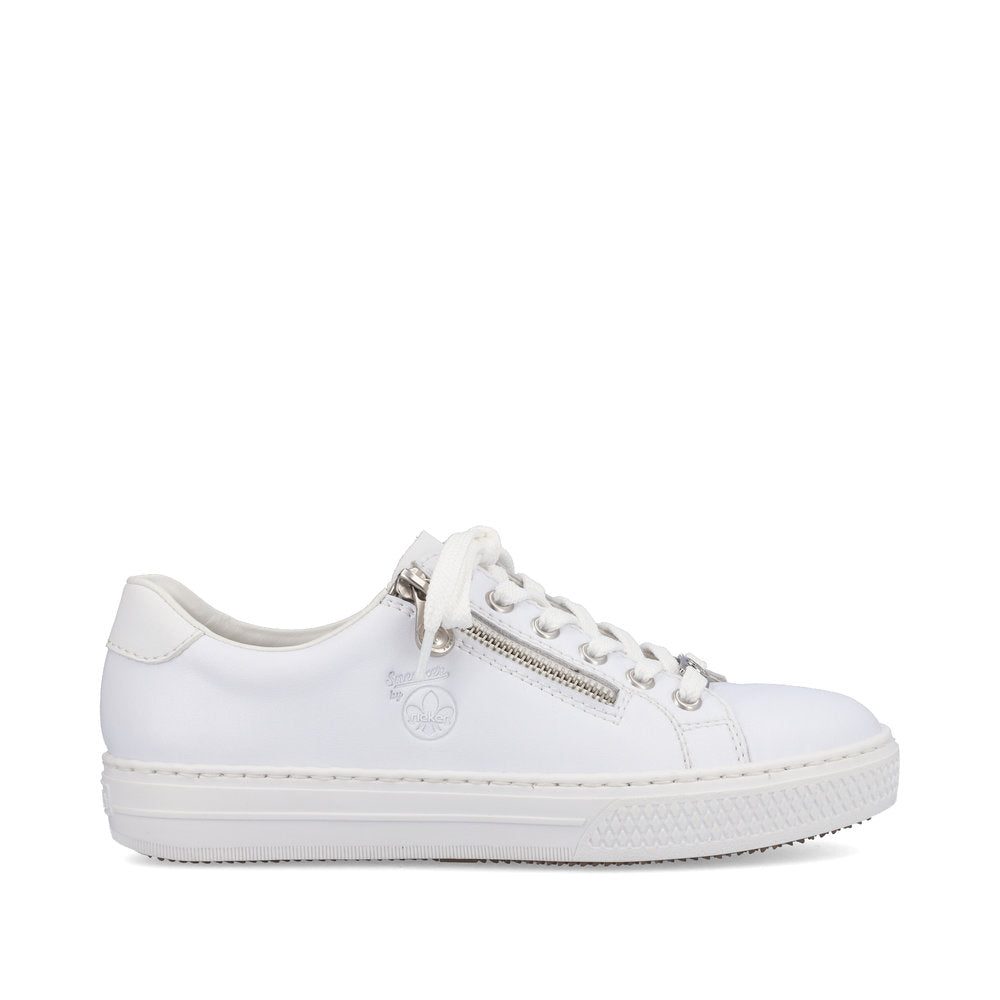 Rieker L59L1-83 Ladies Trainers      Upper: Leather     Lining: Synthetic     Insole: Textile     Sole: Thermoplastic elastomer     Fastening: Lace & Zip     Fit: Standard             Colours Ltd, Colours, Colours Farnham, Colours Shoes