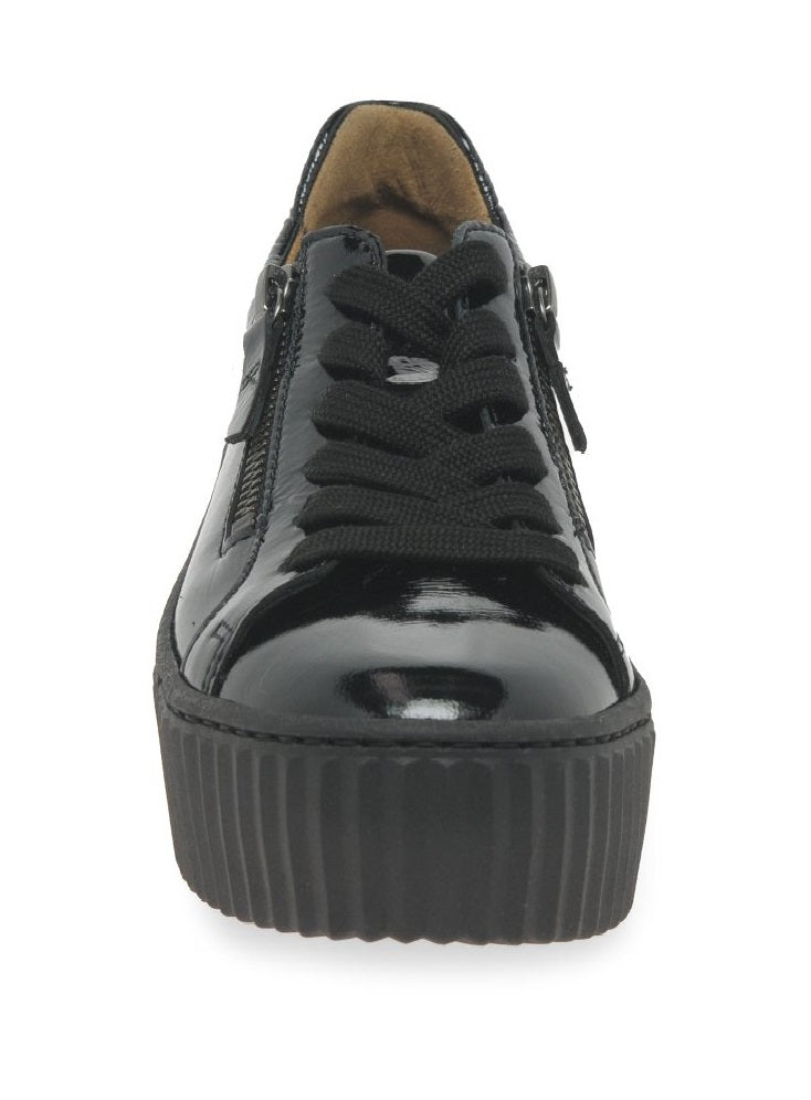 Ladies black hot sale patent trainers